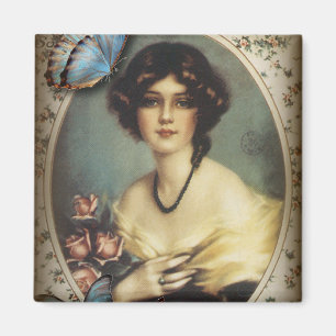 Victoriaans Antiek meisje met Floral vlinder Magneet