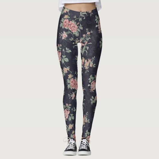 Victoriaans Antiek roze roze zeemacht  Leggings (Voorkant)