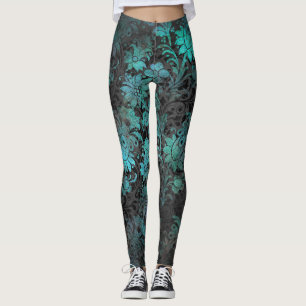 Victoriaans Aqua Blauwgroen Zwarte Leggings