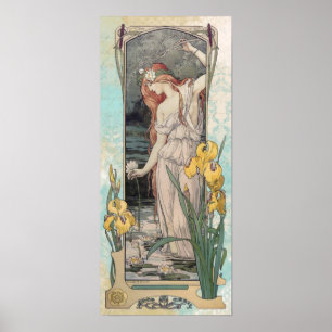 *  Victoriaans AR23 Vrouw bloemen Art Nouveau Poster