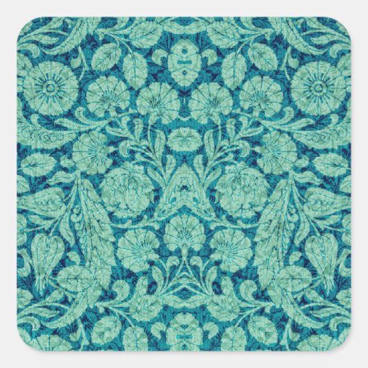 Victoriaans Arabesque, CANTARA in Blauwgroen & Aqu Vierkante Sticker (Voorkant)