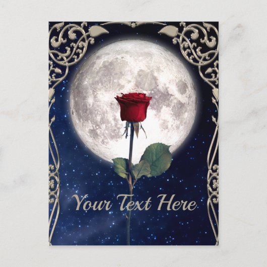 , Victoriaans, Art Deco, Red Rose, Night Sky Briefkaart (Voorkant)