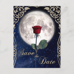 , Victoriaans, Art Deco, Red Rose, Night Sky Briefkaart