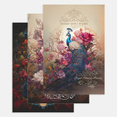 Victoriaans Art Nouveau  Bloemen Peacock Inpakpapier Vel