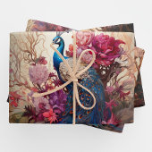 Victoriaans Art Nouveau  Bloemen Peacock Inpakpapier Vel