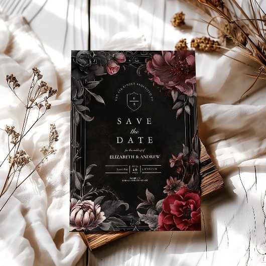 Victoriaans Art Nouveau Floral Wedding Save The Date