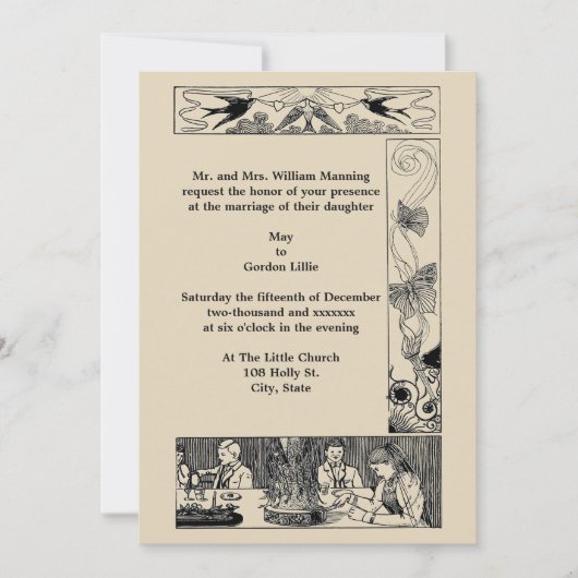  Victoriaans Art Nouveau huwelijksuitnodiging Kaart (Voorkant)