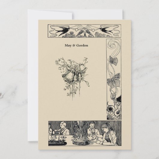  Victoriaans Art Nouveau huwelijksuitnodiging Kaart (Achterkant)