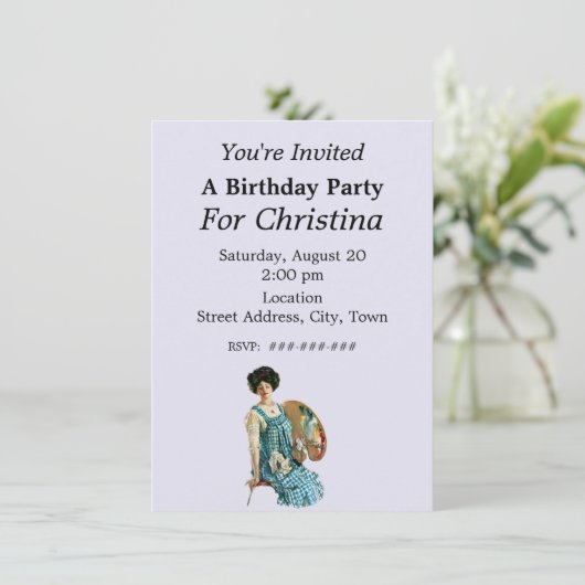 Victoriaans Artiest Lady Painter Palette Verjaarda Kaart (Staand voorkant)