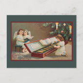  Victoriaans Baby Angels die kerstmis speelt Feestdagenkaart (Voorkant)