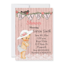  Victoriaans Baby Girl Baby shower Uitnodiging