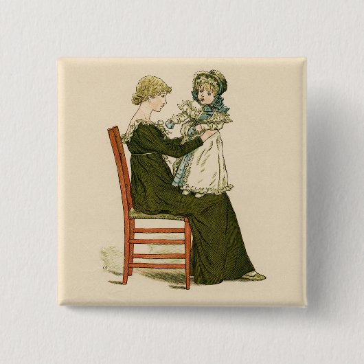 Victoriaans Baby Greenaway-moeder Vierkante Button 5,1 Cm (Voorkant)