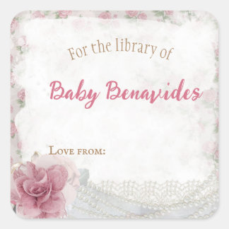 Victoriaans Baby shower Bookplate Vierkante Sticker