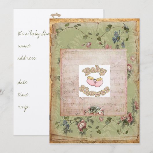 Victoriaans Baby shower Uitnodiging (Voorkant / Achterkant)