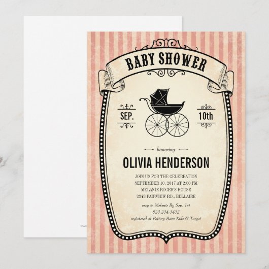 Victoriaans  Babydouche Uitnodigingen voor meisjes (Voorkant / Achterkant)