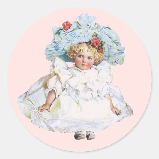 Victoriaans babymeisje Doll, Pet Pasen Ronde Sticker (Voorkant)