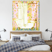 Victoriaans Badkuip Messing armaturen Roze Achterg Canvas Afdruk (Insitu (Slaapkamer))