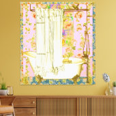 Victoriaans Badkuip Messing armaturen Roze Achterg Canvas Afdruk (Insitu (Woonkamer))