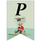 Victoriaans badschoonheid parasol zwemmers blauw vlaggetjes (Derde vlag)