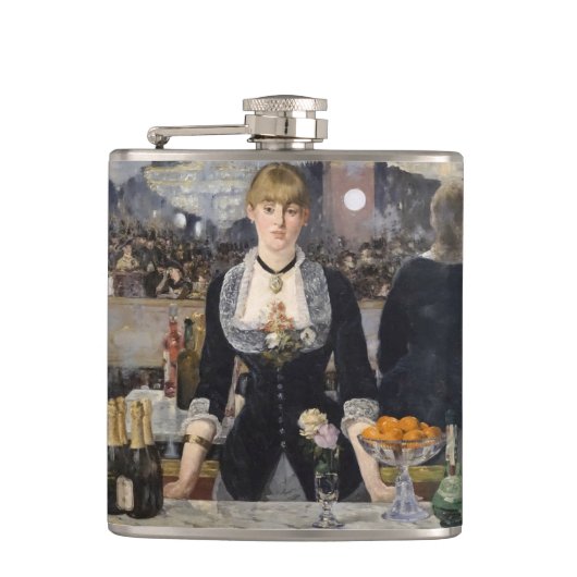 Victoriaans barmeisje op folies bergere, frankrijk heupfles (Voorkant)