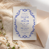  Victoriaans Barok Blauw Ornament Bruiloft Kaart