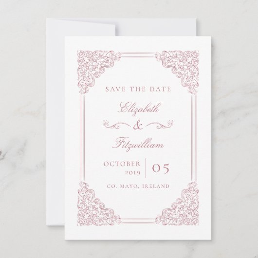 Victoriaans barok romantisch roze  Lijst Save The Date (Voorkant)