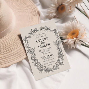  Victoriaans Barok Zwart Bloemen Bruiloft Kaart