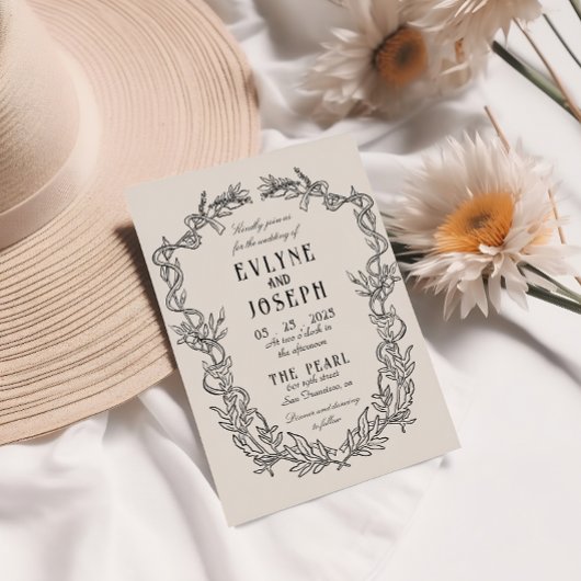 Victoriaans Barok Zwart Bloemen Bruiloft Kaart