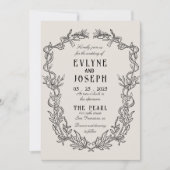  Victoriaans Barok Zwart Bloemen Bruiloft Kaart (Voorkant)