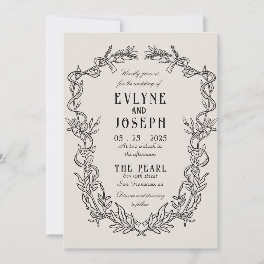 Victoriaans Barok Zwart Bloemen Bruiloft Kaart (Voorkant)