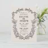  Victoriaans Barok Zwart Bloemen Bruiloft Kaart (Staand voorkant)