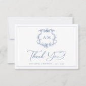 Victoriaans Barokke Bloemenkam Blauwe bruiloft Bedankkaart (Voorkant)