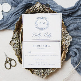 Victoriaans Barokke Bloemenkam Blauwe bruiloft RSVP Kaartje