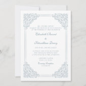 Victoriaans Barokke Dusty Blue  Lijst bruiloft Kaart (Voorkant)