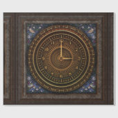 Victoriaans barokke klok bruin blauw steampunk cadeaupapier (Vlak)