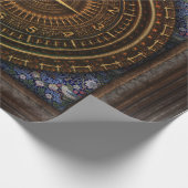 Victoriaans barokke klok bruin blauw steampunk cadeaupapier (Hoek)