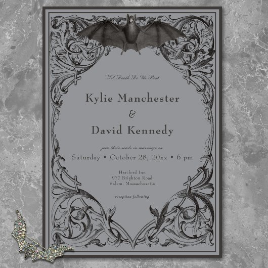 Victoriaans Bat Tot De Dood Zwart & Grijs Huwelijk Kaart