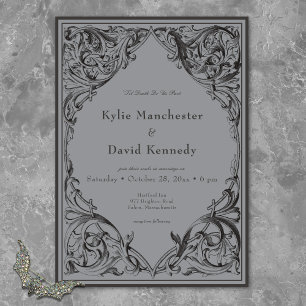 Victoriaans Bat Tot De Dood Zwart & Grijs Huwelijk Kaart