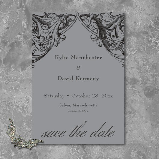 Victoriaans Bat Tot De Dood Zwart & Grijs Huwelijk Save The Date