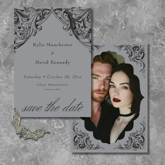 Victoriaans Bat Tot De Dood Zwart & Grijs Huwelijk Save The Date