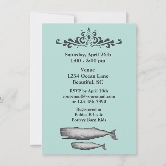  Victoriaans Beach Whale Baby shower Uitnodigen Kaart (Achterkant)