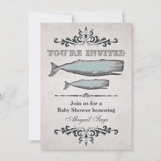  Victoriaans Beach Whale Baby shower Uitnodigen Kaart (Voorkant)