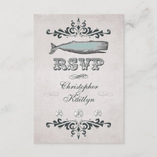  Victoriaans Beach Whale Wedding RSVP Kaart