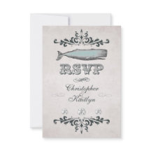  Victoriaans Beach Whale Wedding RSVP Kaart