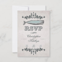 Victoriaans Beach Whale Wedding RSVP Kaart