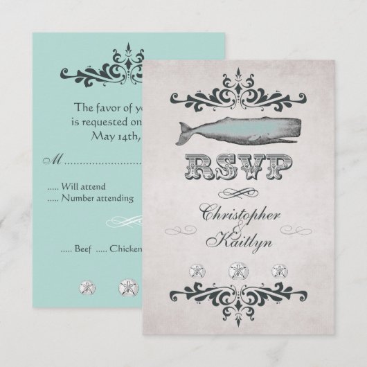  Victoriaans Beach Whale Wedding RSVP Kaart (Voorkant / Achterkant)
