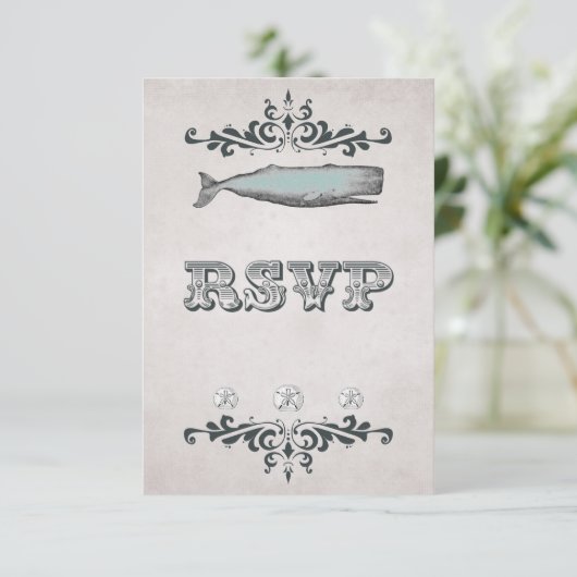  Victoriaans Beach Whale Wedding RSVP Kaart (Staand voorkant)