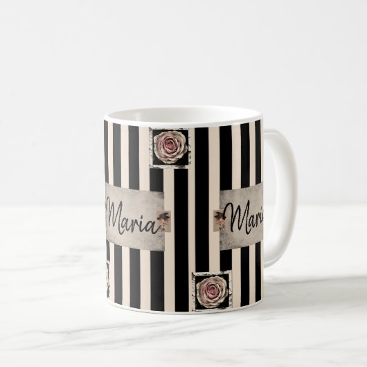 Victoriaans Beige Black Stripe Mok (Voorkant rechts)