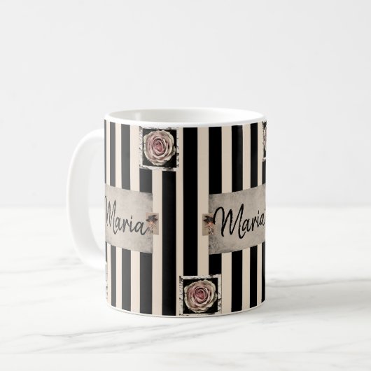 Victoriaans Beige Black Stripe Mok (Voorkant links)