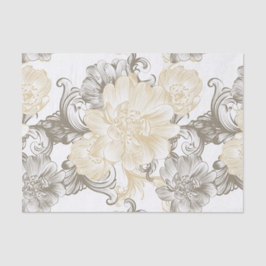  Victoriaans Beige florale wijnbereiding patroon Tissuepapier (Voorkant)